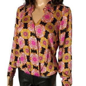 Nwt Haute Hippie Style Geometric Print Vintage Inspired Wrap Blouse